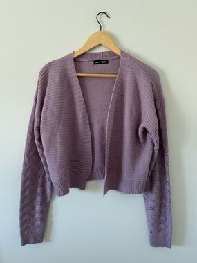 Lavender Open-Front Cropped Knit Cardigan